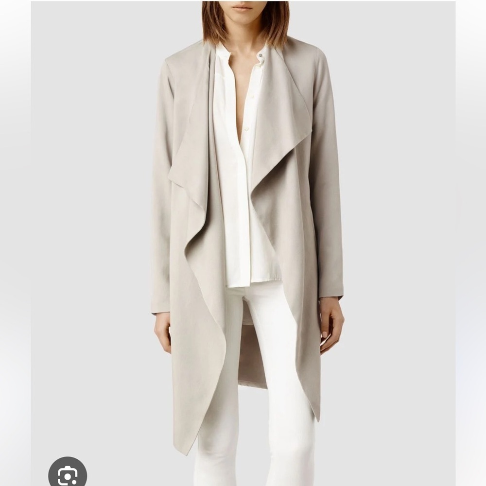 All Saints Hace Lyocell Silk Gray Chic Waterfall Jacket sz 8